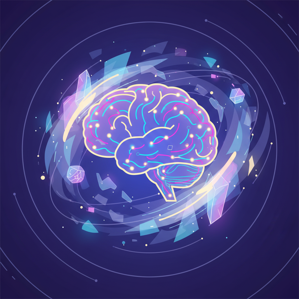 ethereal AI brain awakening with glowing neural pathways, visionary sci-fi art