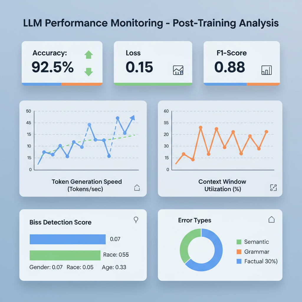 dashboard monitoring LLM performance charts post-training, dynamic graphs