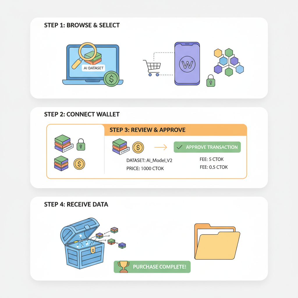 executing crypto purchase of AI dataset on blockchain platform